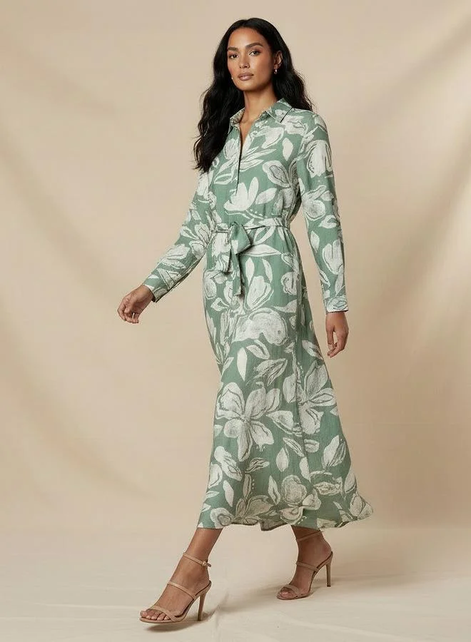 Splash FAV Midi Viscose Shirt Dress with Floral Print